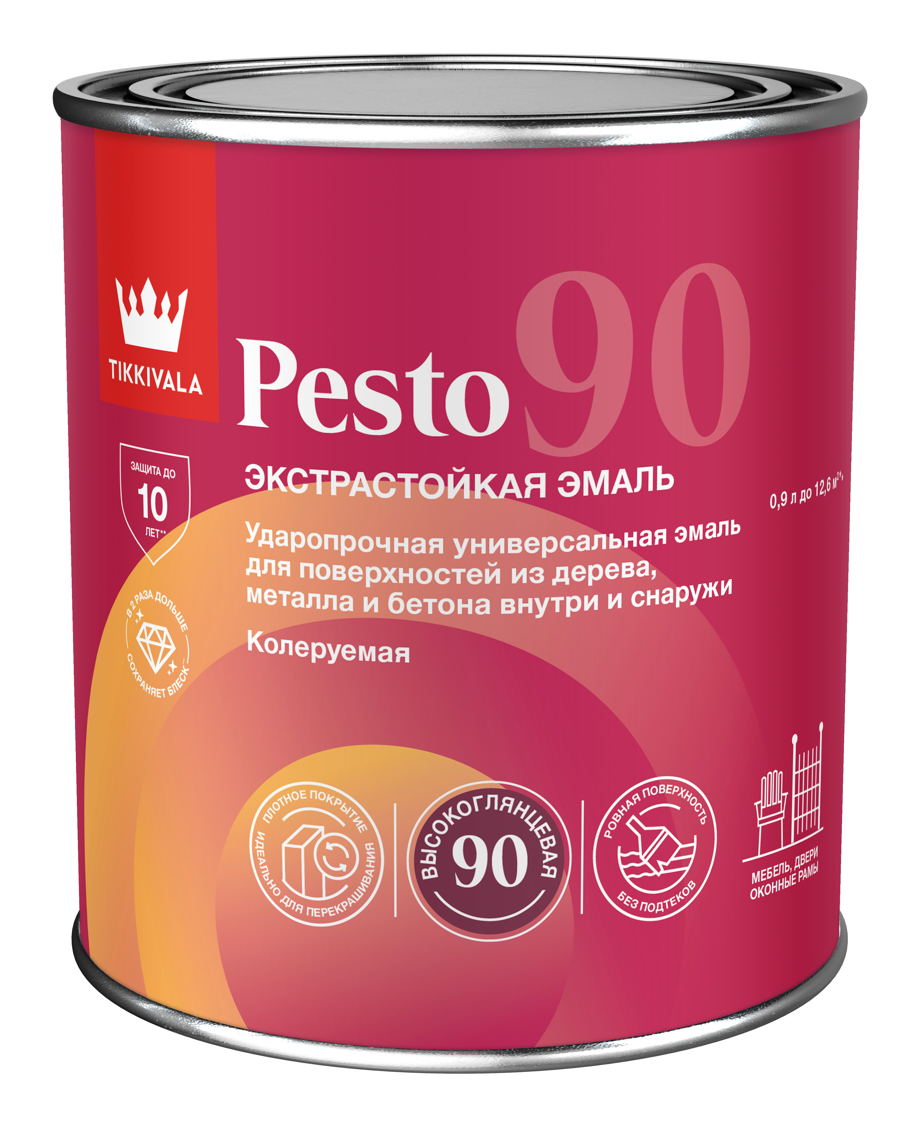 Tikkivala Эмаль универсальная PESTO 90 (глянц), Основа C - для колеровки в насыщенные тона, 2,7 л — эмаль алкидная, атмосферостойкая, глянцевая, колеруемая для фасада