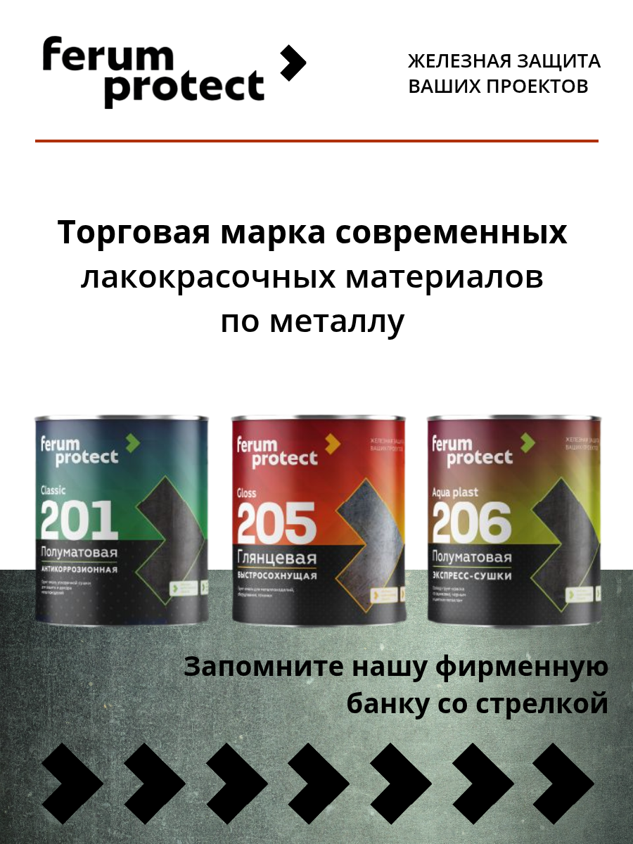 Эмаль-грунт FERUMPROTECT-205 глянцевая алкидная ferumprotect, цвет Черный, фасовка 0,8 кг: для наружных работ, по штукатурке