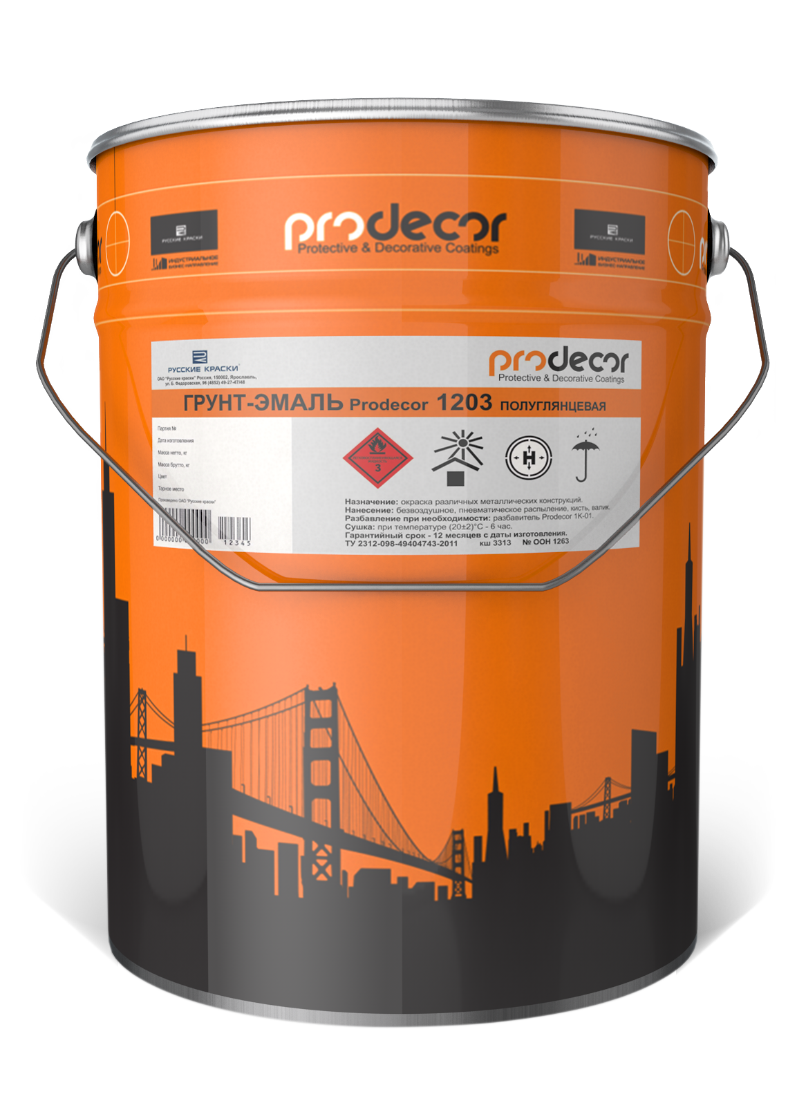Грунт-эмаль Prodecor-1203 полуглянцевая Черный RAL 9005 20 кг Prodecor: для фасада и для наружных работ
