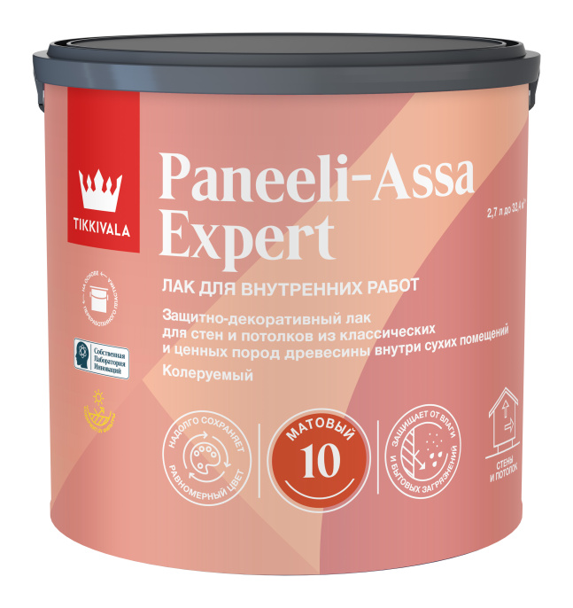 Лак панельный интерьерный PANEELI-ASSA EXPERT 10, Бесцветный, 2,7л, Tikkivala — купить для внутренних работ