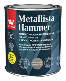 Молотковая краска по ржавчине METALLISTA — покрытие эмалевое Tikkurila Тиккурила, Серебристый, 0,9 л, по штукатурке